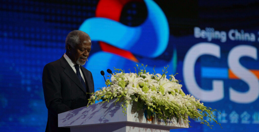 Kofi Annan delivering remarks
